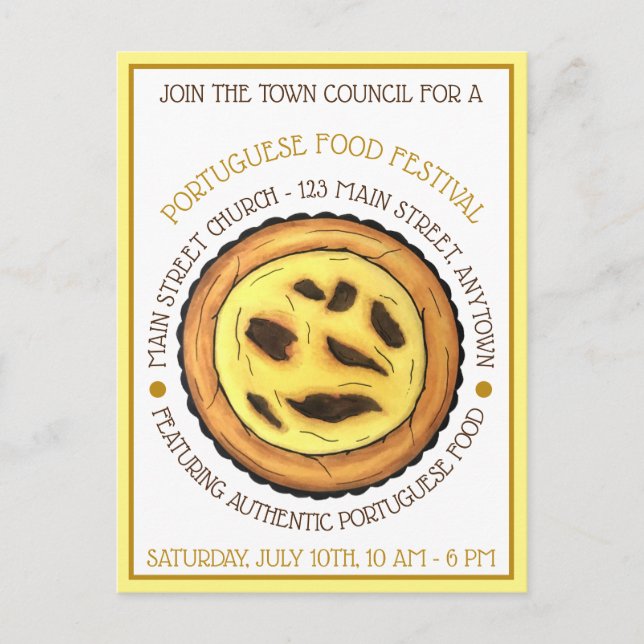 Portuguese Egg Custard Tart Pastry Food Festival Invitation Postcard (Front)