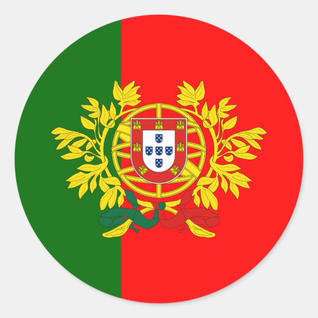 Portuguese Flag & Coat of Arms, Flag of Portugal Classic Round Sticker (Front)