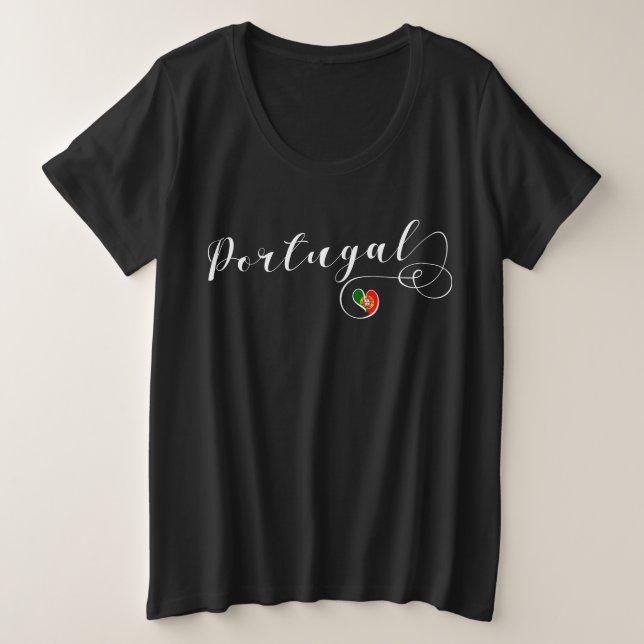 Portuguese Flag Heart, Portugal Plus Size T-Shirt (Design Front)