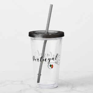 Portuguese Flag Heart, Portugal Script Design Acrylic Tumbler