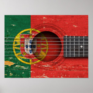 Portuguese Flag on Old Acoustic Guitar Poster
