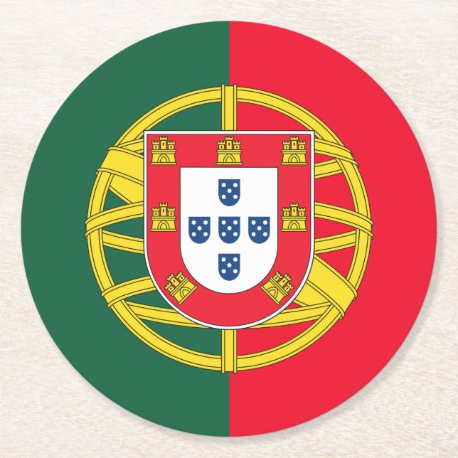 Portuguese flag quality round paper coaster (Front)