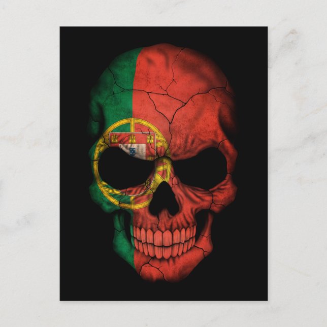 Portuguese Flag Skull on Black Postcard (Front)
