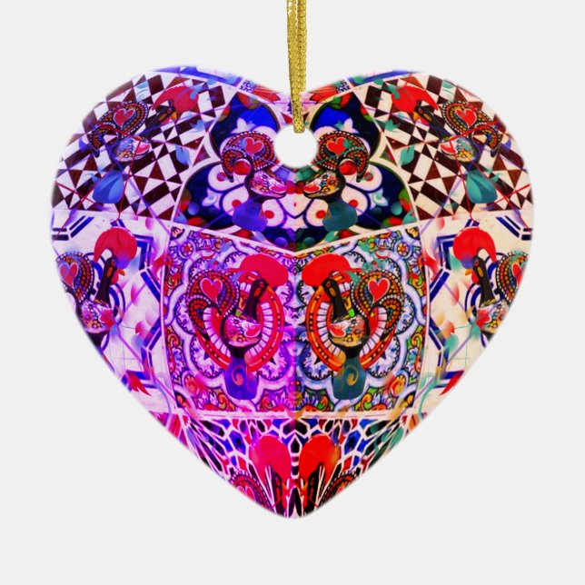 Portuguese folk art ceramic tree decoration (Front)