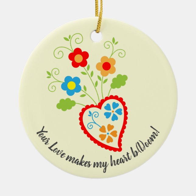Portuguese folk blooming heart  ceramic tree decoration (Front)