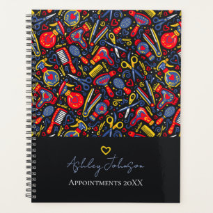 Portuguese folk hair icons — black, red & blue planner