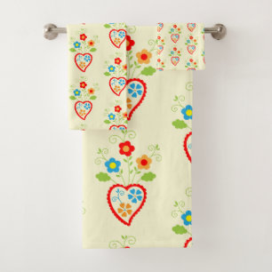 Portuguese folk heart pattern bath towel set