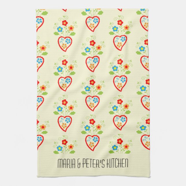 Portuguese folk heart pattern tea towel (Vertical)