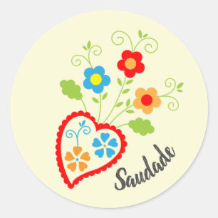 Portuguese folk heart with saudade word classic round sticker