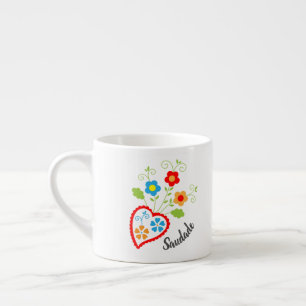 Portuguese folk heart with saudade word espresso cup