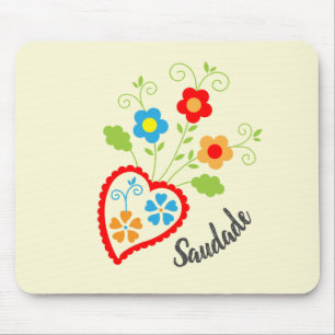 Portuguese folk heart with saudade word mouse pad