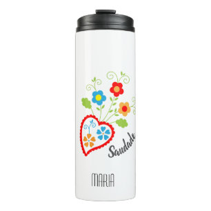 Portuguese folk heart with saudade word thermal tumbler