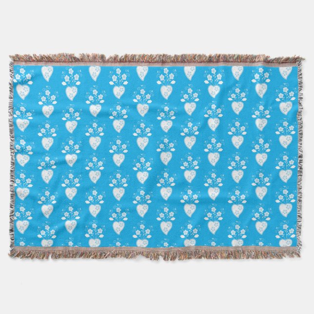 Portuguese folk romantic heart in blossom pattern throw blanket (Front)