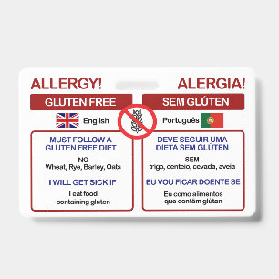 PORTUGUESE Gluten Free Travel Card   Allergy Badge ID Badge