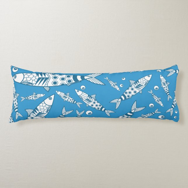 Portuguese Lisbon Sardines Pattern Azulejos Blue Body Cushion (Front)