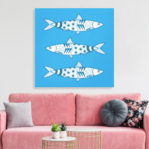 Portuguese Lisbon Sardines Pattern Azulejos Blue Canvas Print