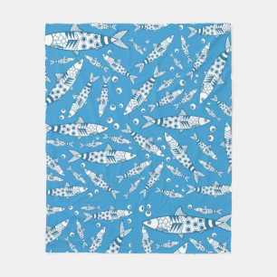 Portuguese Lisbon Sardines Pattern Azulejos Blue Fleece Blanket