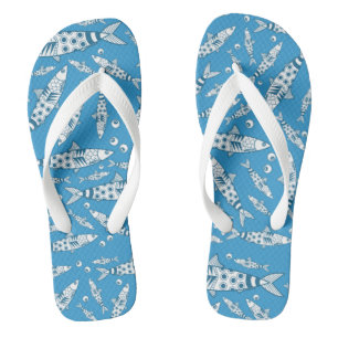 Portuguese Lisbon Sardines Pattern Azulejos Blue Jandals