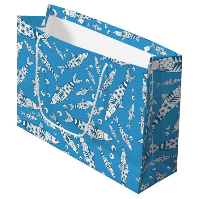 Portuguese Lisbon Sardines Pattern Azulejos Blue Large Gift Bag (Front Angled)