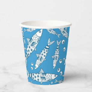Portuguese Lisbon Sardines Pattern Azulejos Blue Paper Cups