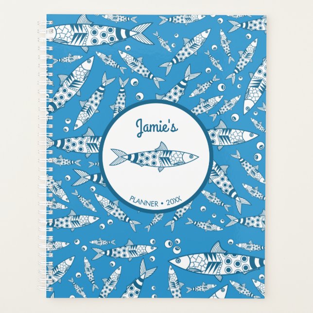 Portuguese Lisbon Sardines Pattern Azulejos Blue Planner (Front)