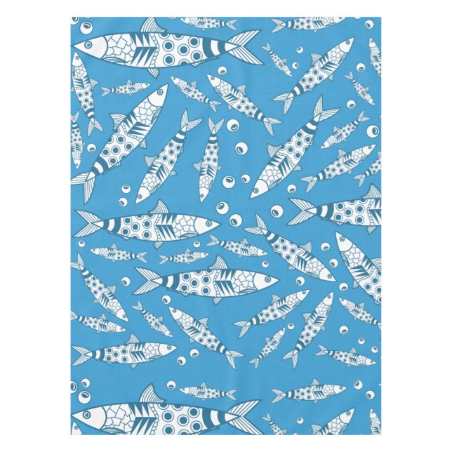 Portuguese Lisbon Sardines Pattern Azulejos Blue Tablecloth (Front)