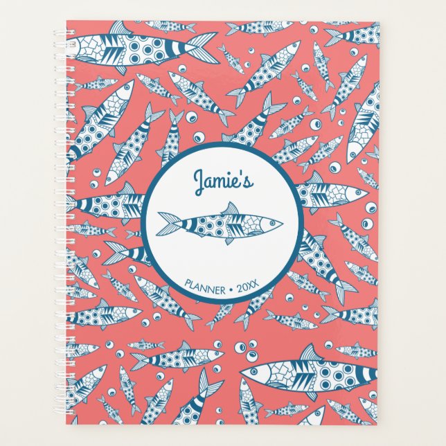 Portuguese Lisbon Sardines Pattern Azulejos Pink Planner (Front)