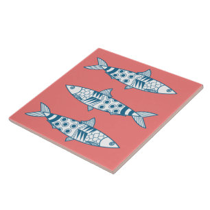 Portuguese Lisbon Sardines Pattern Azulejos Pink Tile