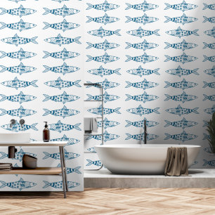 Portuguese Lisbon Sardines Pattern Azulejos Wallpaper