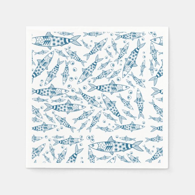 Portuguese Lisbon Sardines Pattern Azulejos White Napkin (Front)