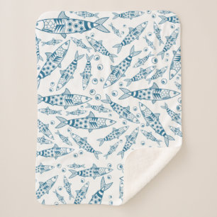 Portuguese Lisbon Sardines Pattern Azulejos White Sherpa Blanket