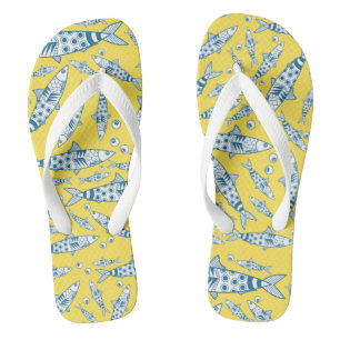 Portuguese Lisbon Sardines Pattern Azulejos Yellow Jandals