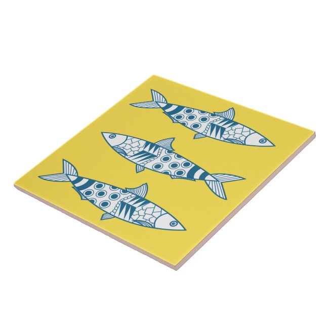 Portuguese Lisbon Sardines Pattern Azulejos Yellow Tile (Side)