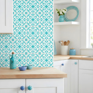 Portuguese Mediterranean Fresh Turquoise White Tile