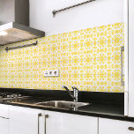 Portuguese Mediterranean Warm Yellow White 3 Tile<br><div class="desc">Stylish Azulejo Portuguese Mediterranean style pattern ceramic tile light warm yellow on a white background. Perfect for interior design or backsplash. Pattern version 3.</div>