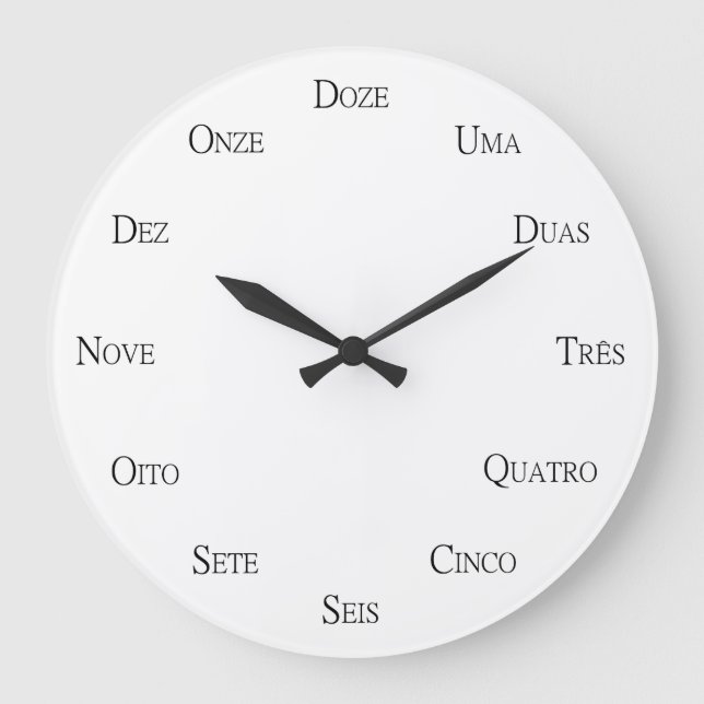 Portuguese Numbers Learning Customisable Language Large Clock (Front)