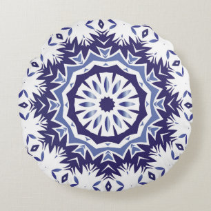 Portuguese ornamental azulejo ceramic. Minimal des Round Cushion