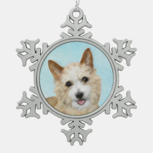 Portuguese Podengo Pequeno Painting - Original Art Snowflake Pewter Christmas Ornament