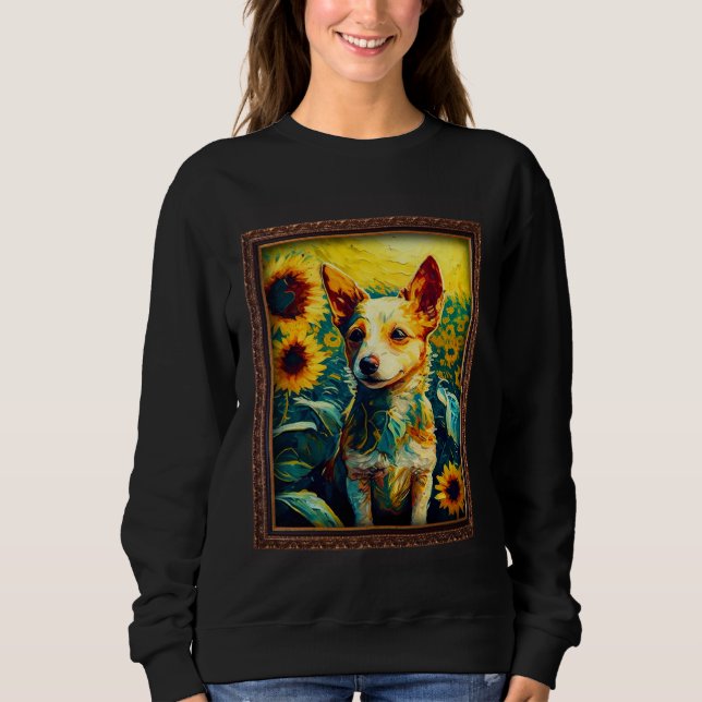 Portuguese Podengo Pequeno Painting Sunflower Flow Sweatshirt (Front)