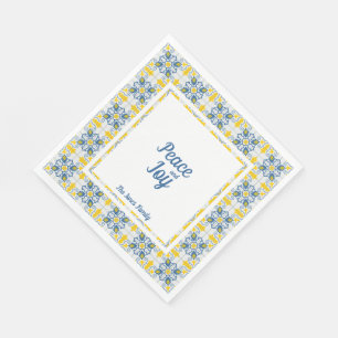 Portuguese pretty tiles frame for family Christmas Napkin