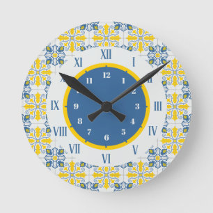Portuguese pretty tiles frame for family Christmas Round Clock