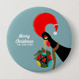 Portuguese Rooster and holly Christmas bauble 10 Cm Round Badge