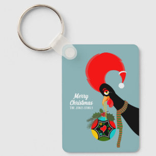 Portuguese Rooster and holly Christmas bauble Key Ring