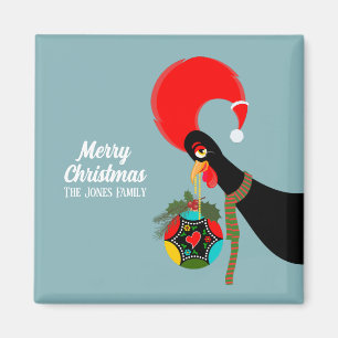 Portuguese Rooster and holly Christmas bauble Magnet