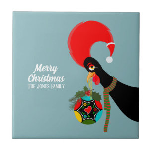Portuguese Rooster and holly Christmas bauble Tile