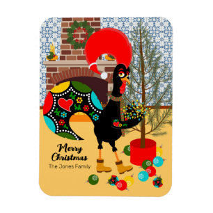 Portuguese Rooster and  lights of Christmas card Magnet