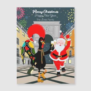 Portuguese Rooster and Santa New Year toast card