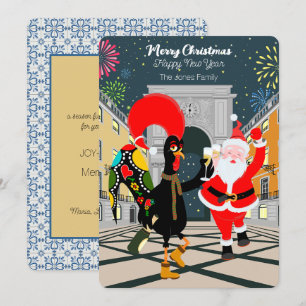 Portuguese Rooster and Santa toast to the New Year Card