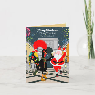 Portuguese Rooster and Santa toast to the New Year Card