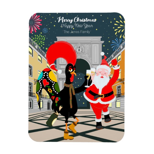 Portuguese Rooster and Santa toast to the New Year Magnet (Vertical)